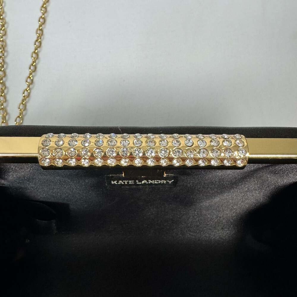 Kate Landry Black Satin Evening Box Clutch with Rhinestone Clasp - Picture 4 of 8